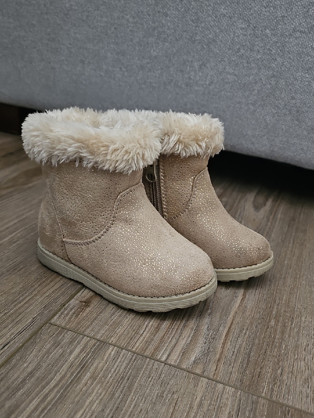 Toddler Faux Fur Lined Tan Sparkle Booties